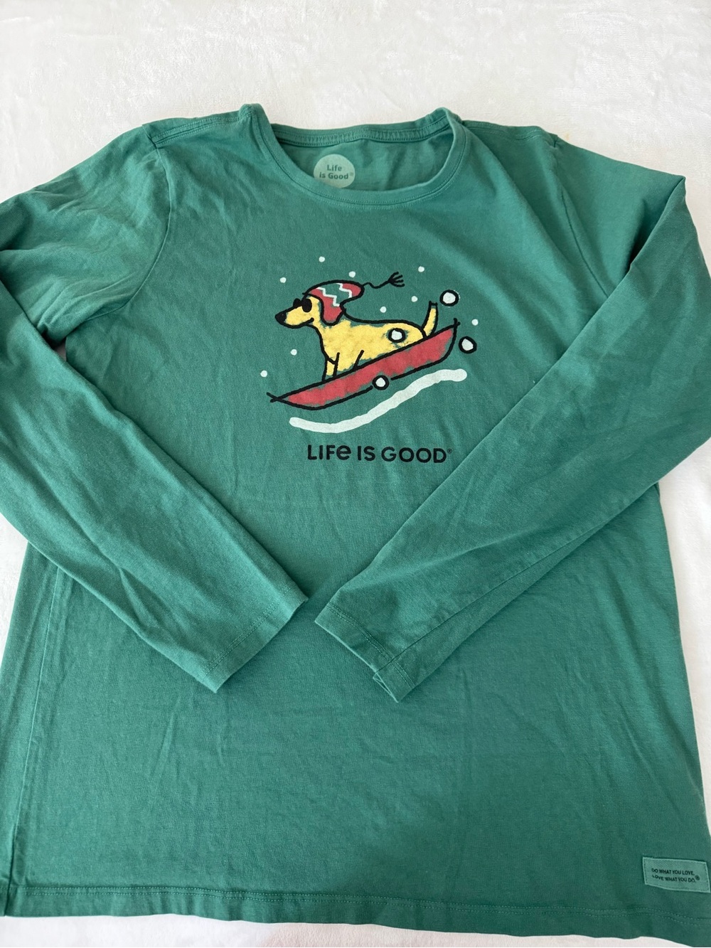 Women's Life is Good Sled Dog Rocket Green LS Crusher Tee Large D82
